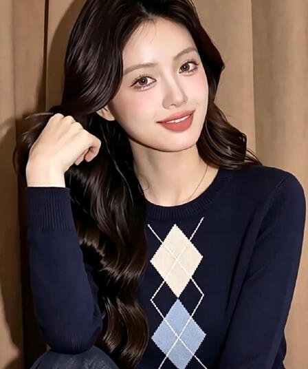 2026 가을 새로운 레트로 외국 가스 디자인 센스 슬림해 보이는 풀오버 링 그리드 긴팔 라운드 넥 니트 스웨터 여성 의류 맨위