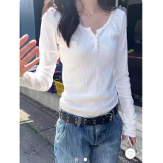 批发【210克提花29粘胶63涤8氨纶】美式长袖T恤女<b class='q'>打底衫</b>上衣百搭内搭