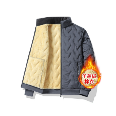 批发冬季男女羊羔绒棉衣加绒加厚保暖立领<b class='q'>夹克</b>中老年爸爸装外套