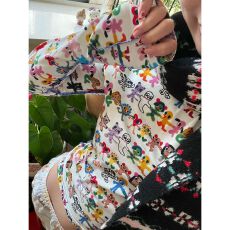 批发【膨体德绒】涂鸦满印长袖短款T恤女显瘦上衣