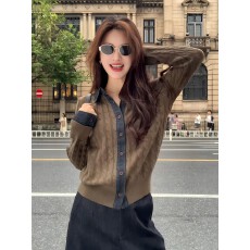 批发大码女装老钱风polo领牛仔针织开衫秋季上衣胖mm宽松<b class='q'>气质</b>毛衣<b class='q'>外套</b>