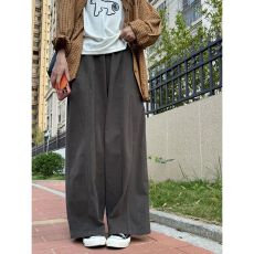 批发洗水棉 弯刀<b class='q'>裤</b>女春秋2026新款宽松显瘦慵懒工<b class='q'>装</b>阔腿<b class='q'>裤</b>