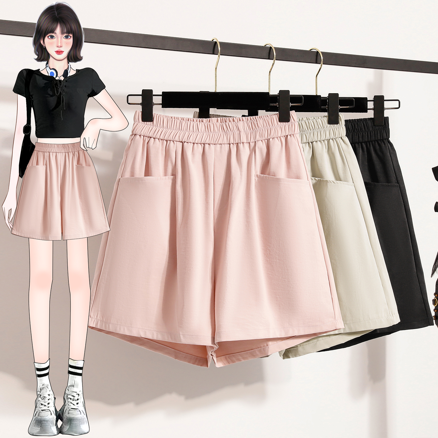 RY4022# 短裤女夏季薄款新款高腰宽松阔腿休闲五分裤子