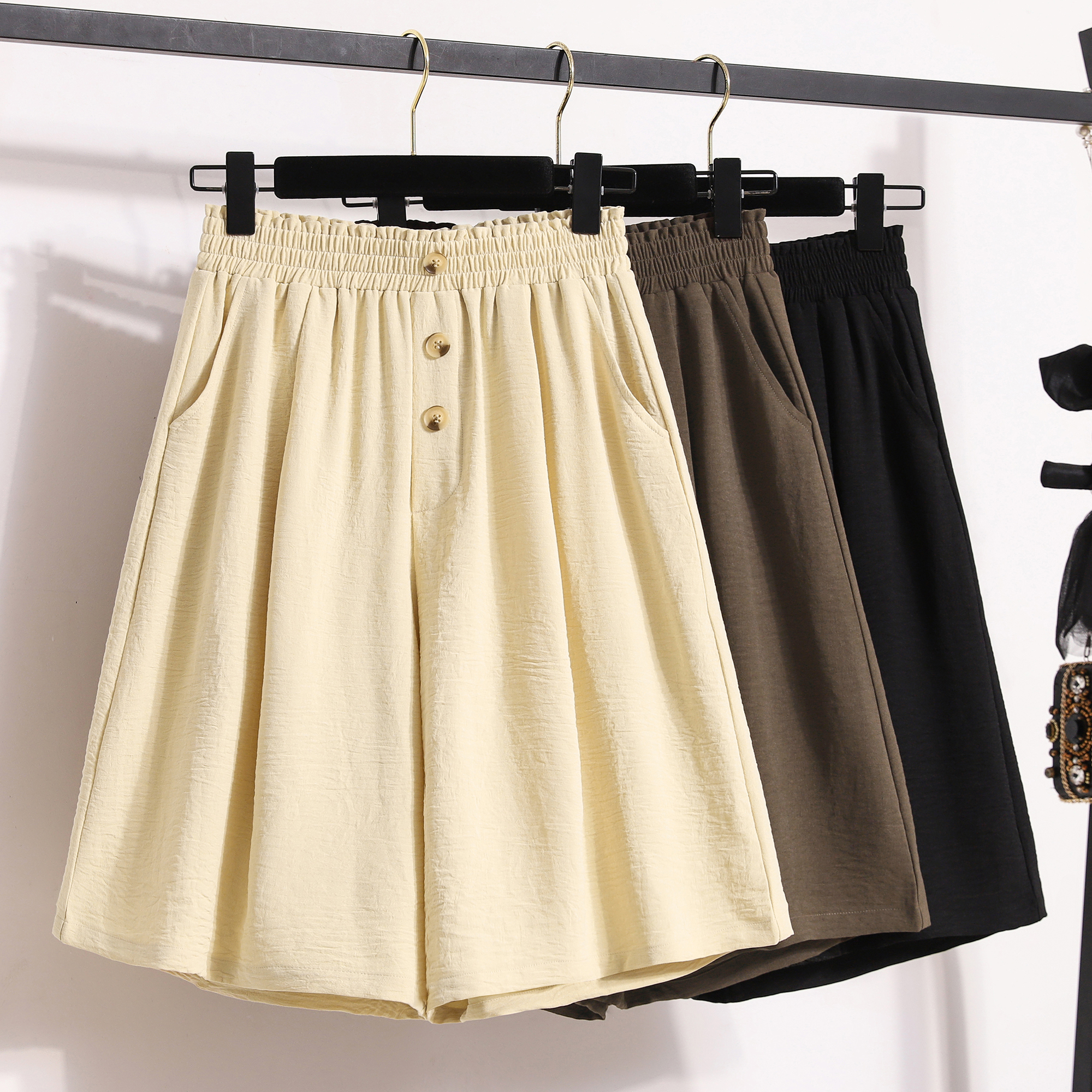 RY4034# 夏薄款五分中裤短裤高腰阔腿女裤裙裤宽松显瘦