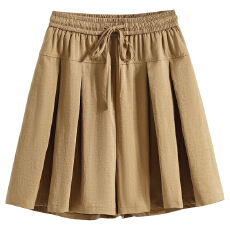 批发大码裙裤女夏季薄款高腰显瘦阔腿松紧腰系带五分短裤