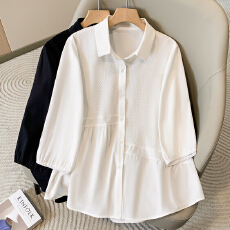 批发5108实拍实价<b class='q'>衬衣</b>女时尚遮肚子七分袖上衣<b class='q'>衬衫</b>设计感洋气质打底衫