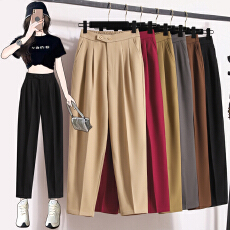 批发松紧腰显瘦哈伦西装裤女宽松直筒高腰九分烟管裤