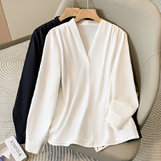 批发无领白<b class='q'>衬衫</b>女上衣高级感气质v领<b class='q'>职业</b>长袖<b class='q'>衬衣</b>