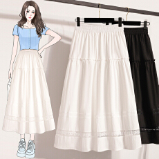 批发大码气质时尚钩花松紧腰显瘦设计感半身裙