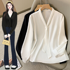 批发66609实拍实价蝴蝶结<b class='q'>衬衫</b><b class='q'>白色</b>通勤<b class='q'>衬衣</b>女飘带设计感职业上衣