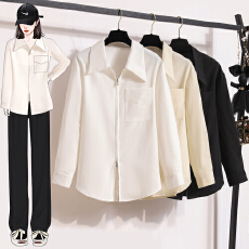 批发66046实拍实价法式拉链<b class='q'>白色</b>长袖<b class='q'>衬衫</b>女外套设计感气质<b class='q'>衬衣</b>
