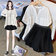 批发显瘦遮肉设计感小众上衣高腰短<b class='q'>裤</b>两件套