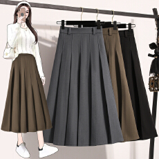 批发实拍实价西装半身裙女胖mm百褶裙高腰显瘦A字裙遮胯长裙