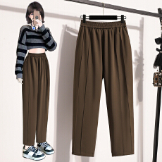 批发实拍实价西装裤女宽松显瘦加大码胖妹妹黑色休闲垂感烟管裤