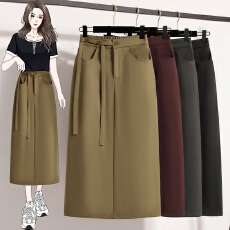 批发时尚西装直筒裙新款A字高腰百搭开叉系带<b class='q'>半身裙</b>女