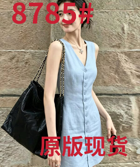 한국 스타일 익스트림 제인 바람 아마 파란색 민소매 여성 드레스 싱글 줄 버튼 허리 수축 슬림해 보이는 오래된 돈 바람 작은 키 미니 스커트