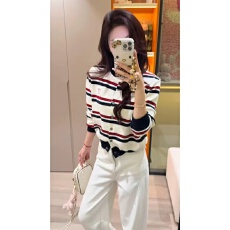 批发撞色条纹针织开衫女早秋氛围感韩系穿搭修身显瘦<b class='q'>短款</b>毛衣外套上衣