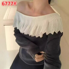 批发HR花边露肩羊毛针织衫女欧洲站25秋季新款时尚<b class='q'>甜美</b>风洋气打底上衣