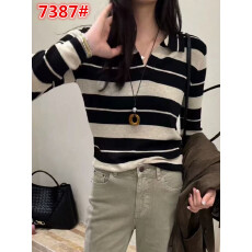 批发十三行2025秋季新款洋气百搭显瘦老钱风条纹套头长袖针织<b class='q'>衫</b>上衣女