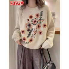批发欧货时尚圆领<b class='q'>刺绣</b>长袖羊毛针织衫2025秋冬穿搭宽松慵懒保暖毛衣女