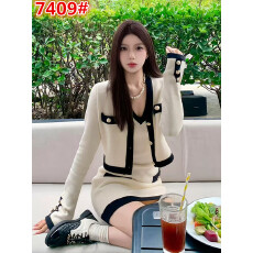 批发小香风针织开衫外套吊带连衣裙富家千金小洋装套装女2025新款秋季