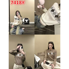 批发蝶宝嘻 复古菱格 圆领羊毛两色<b class='q'>打底衫</b>女秋冬内搭上衣毛衣针织衫