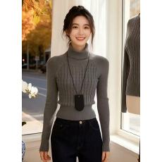 批发宋正恩白色高领毛衣女纯色秋<b class='q'>冬</b>短款紧身内搭打底衫修身针织衫上衣