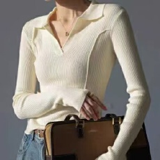 批发法式polo衫翻领针织<b class='q'>打底衫</b>女复古内搭毛衣气质长袖上衣春秋季新款
