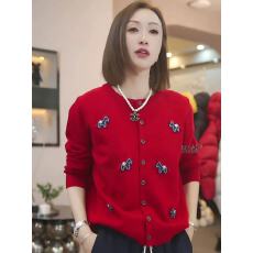 批发奢华简约洋气个性韩版日系欧美红色通勤休闲约会聚会日常厚实开衫