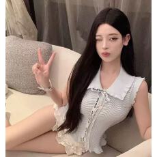 批发辣妹小香风无袖翻领针织马甲<b class='q'>背心女</b>2026夏气质修身百搭短款上衣