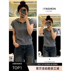 批发时尚休闲抽绳连帽短袖针织T恤女2026夏季新款洋气修身显瘦针织衫