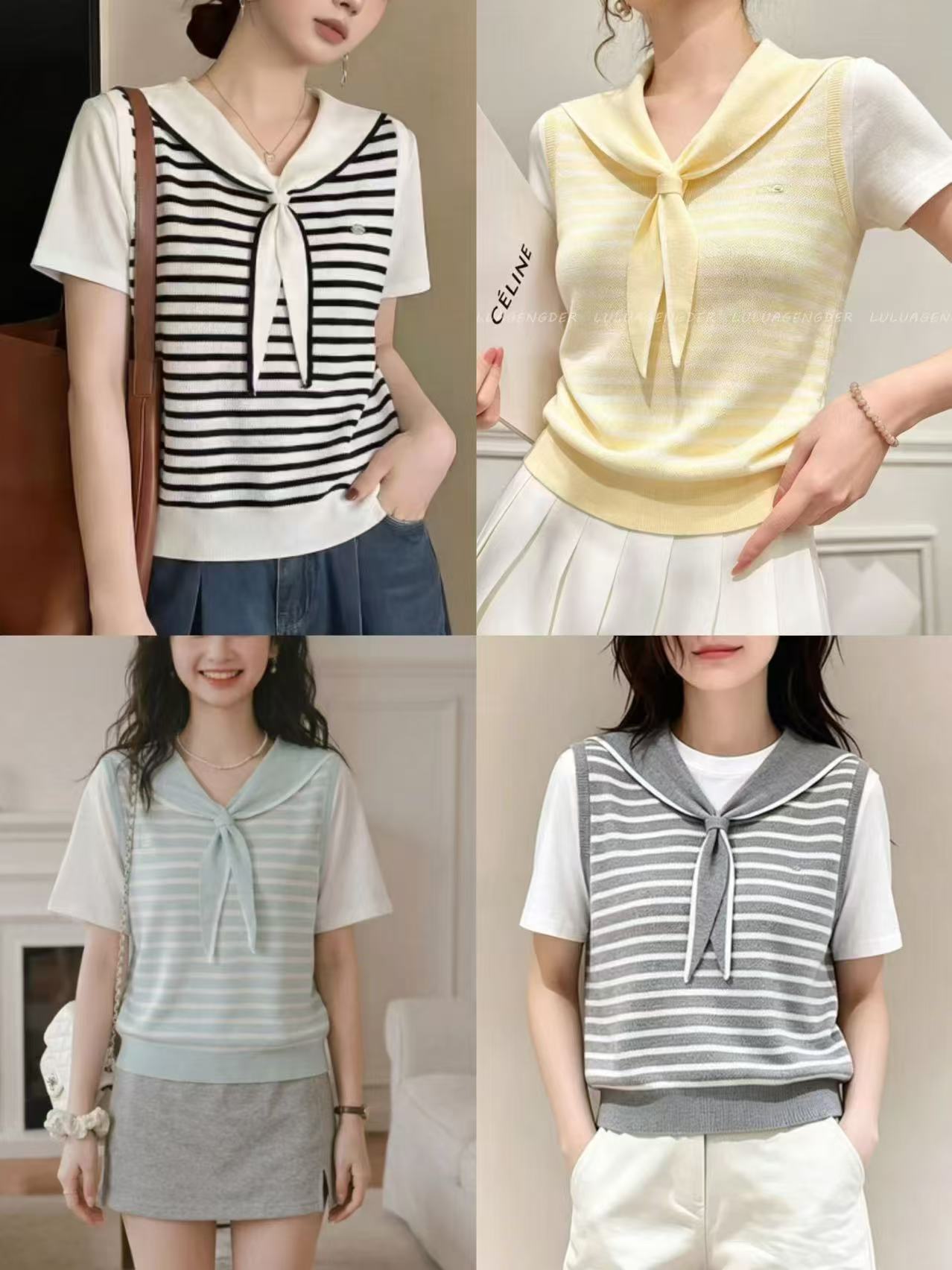 해군 칼라 스트라이프 니트 긍정적 인 어깨 반팔 티셔츠 여성 2026 여름 새로운 빅 사이즈 지방 mm 느긋한 바람 연령 감소 맨위