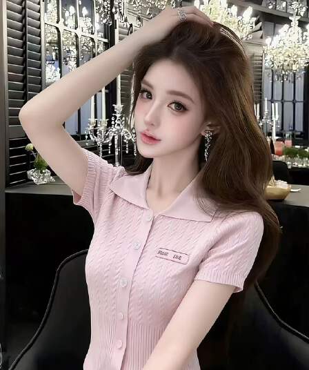 lym studio 작은 샤넬 스타일 반팔 니트 오픈 가디건 여성 폴로 칼라 단추 몸매 가꾸기 슬림해 보이는 디자인 센스 맨위 트렌디
