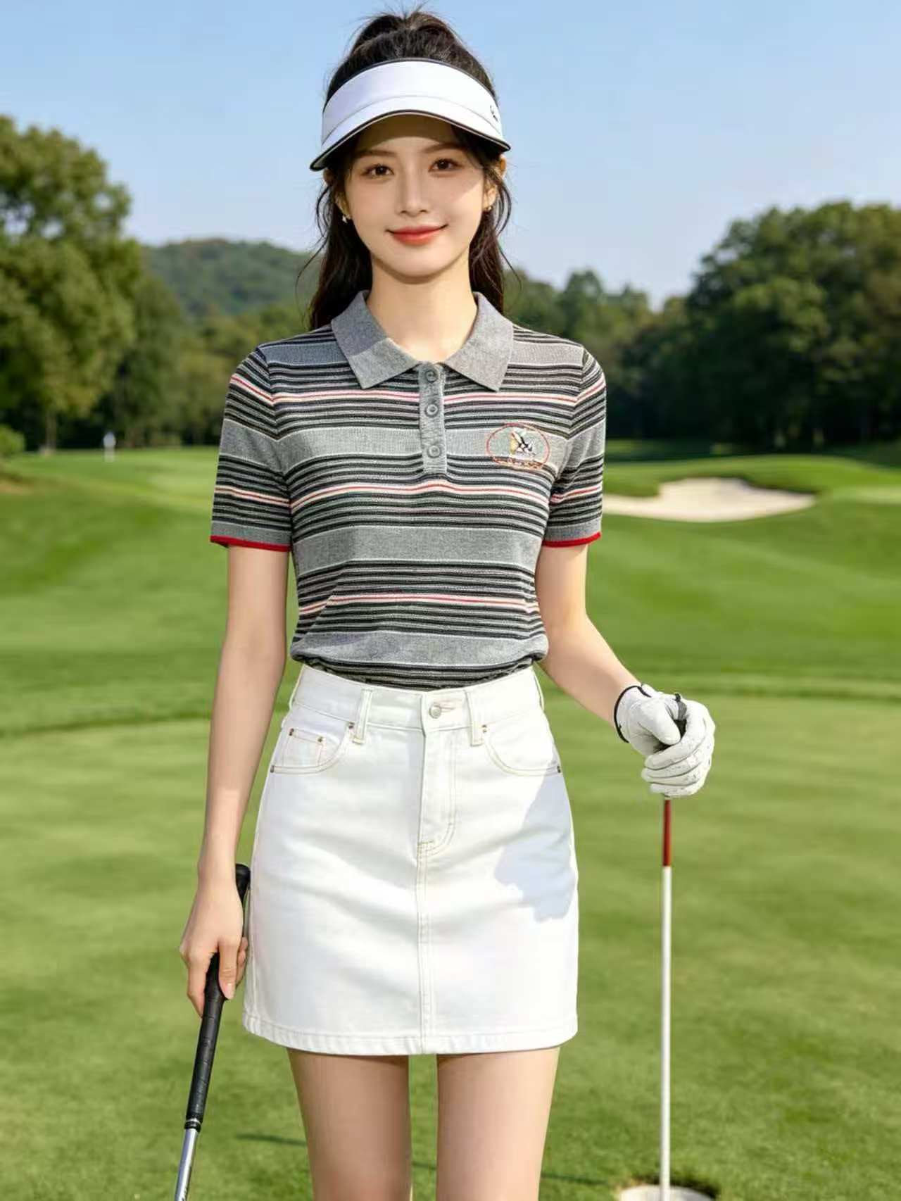 어제 낭만주의 스트라이프 POLO 칼라 반팔 니트 스웨터 여성 여름 몸매 가꾸기 슬림해 보이는 고급 센스 티셔츠 얇은 스타일 맨위