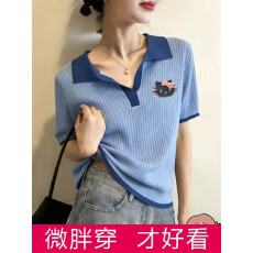批发夏季洋气大码针织短袖女胖mm<b class='q'>宽松</b>高级感显瘦好看<b class='q'>打底衫</b>半袖薄上衣