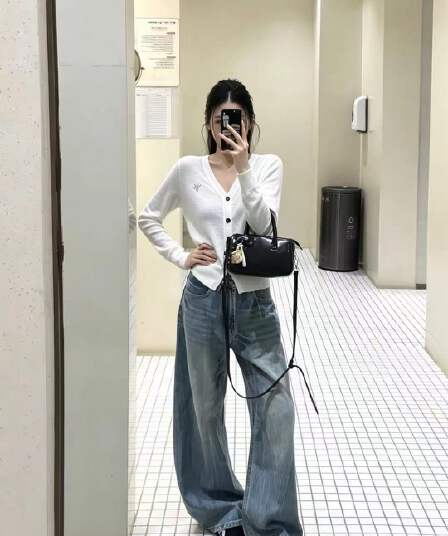 새로운 미니멀리즘 다용도 출퇴근 뒤로 오각형 별 무거운 작업 자수 핫픽스 V넥 자외선 차단 니트 오픈 가디건