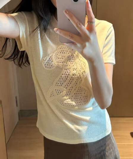 남쪽 기름 높음 세트 새로운 이른 봄 여성 의류 출퇴근 캐주얼 홀로우 아웃 작은 말 자수 반팔 몸매 가꾸기 다용도 티셔츠 맨위