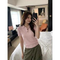 批发粉色短袖polo衫女夏季2026新款薄款休闲百搭设计感小众针织上衣夏