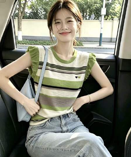 한 부서 부드러운 바람 배색 스트라이프 Feifei 소매 짠 셔츠 여성 고유 한 아름다운 2026 여름 다용도 아름다운 맨위