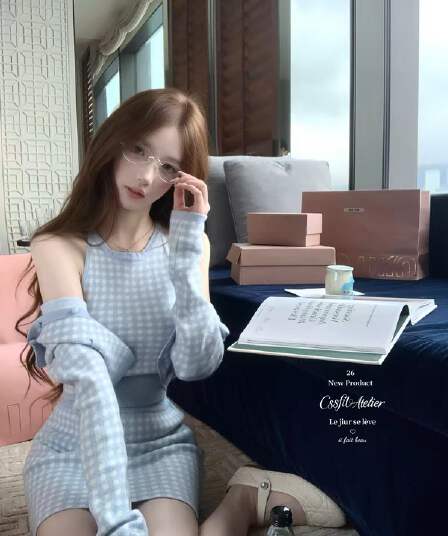 늦게 우산 우산 26 ss 바다 소금 향기로운 노래 주간 실크 양 털이 푸른 그리드 분말 그리드 오픈 가디건 조끼 반 스커트 3종 세트 그룹