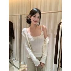 批发AS OFFICIAL精致蕾丝边吊带背心+百搭休闲显瘦针织开衫套装女秋季