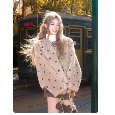 批发双面穿麂皮绒羊羔毛<b class='q'>外套</b>女冬短款时尚洋气皮毛一体波点毛绒厚上衣