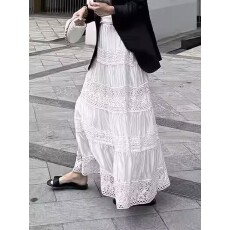 批发早春2026高级感裙子新款拼接<b class='q'>蕾丝</b>镂空设计白色半身裙法式气质长裙