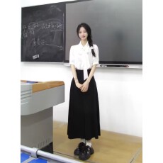 批发夏季新款正装穿搭<b class='q'>职业</b>面试白色衬衫黑色<b class='q'>半身裙</b>复试考研两件套装女