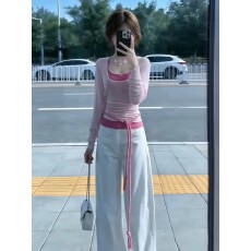 批发2026新款明媚巨好看漂亮穿搭一整套罩衫吊带上衣阔腿裤套装女夏季