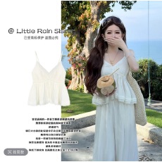 批发小雨姐姐新款甜慕吊带法式温柔V领宽松吊带上衣2025新款