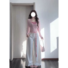 批发2026春季新款女韩系穿搭薄款上衣内搭挂脖吊带<b class='q'>高腰</b>显瘦阔腿长裤