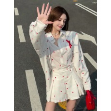 批发E-shine白色爱心衬衣/爱心裙裤套装<b class='q'>韩版</b>显瘦小众夏季