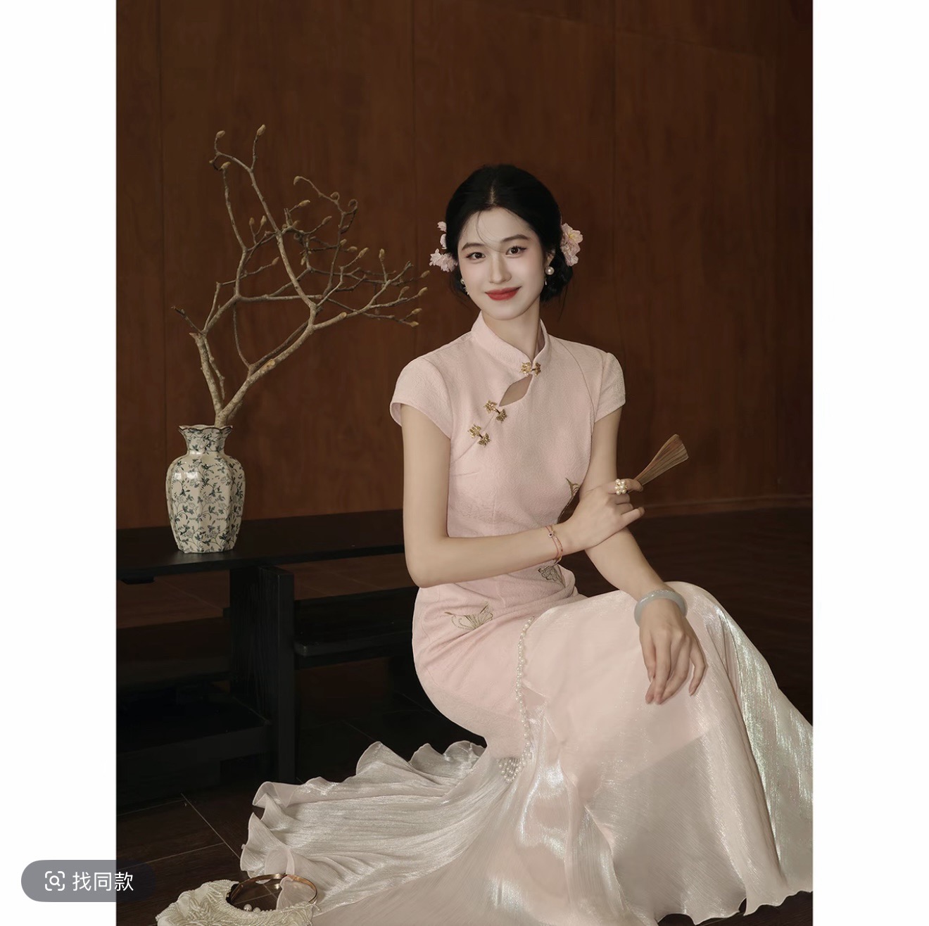 링 茜 거만한 와우 Hosta 기억하다 국풍 새로운 중식 나비 유속 플러스 두 조각 드레스 품격 레트로 치파오