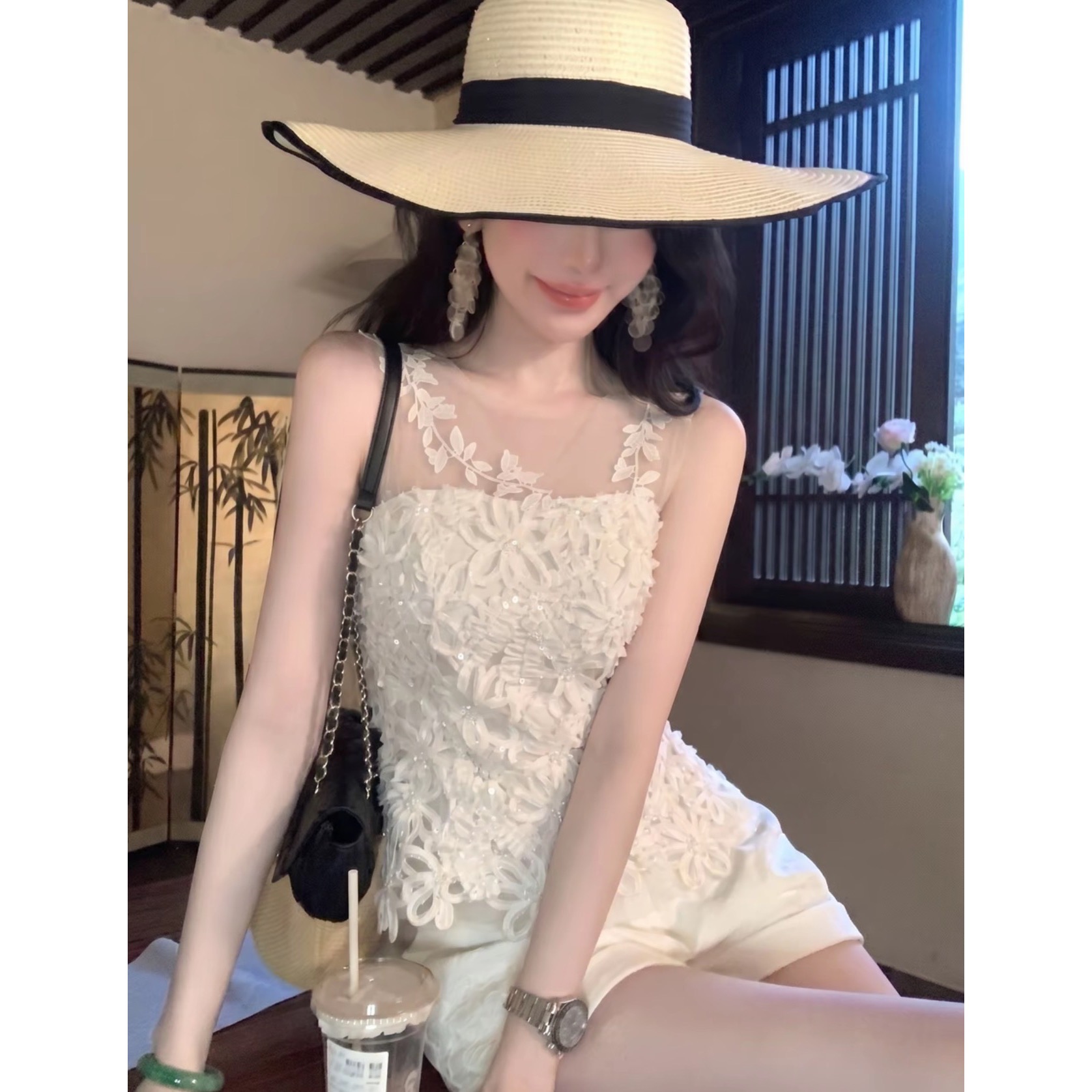 우아한 조 맞춤 달 보기 꽃 그림자 무거운 작업 3 차원 디스크 꽃 자수 망사 패치워크 맨위 여성